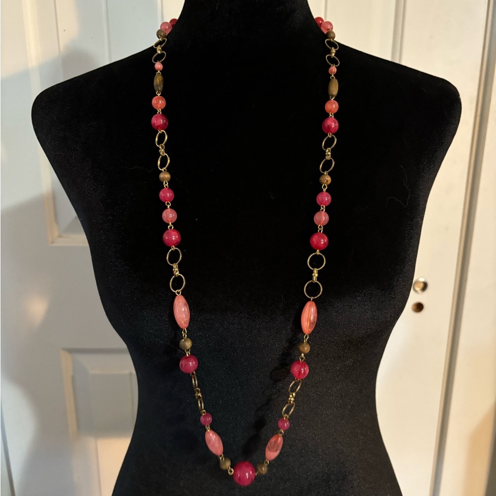 Pink Acrylic Beaded Long Necklace